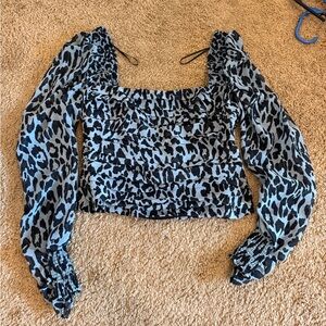 Zara Blue and Black Animal Print Blouse